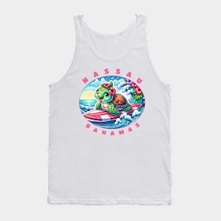 Nassau Bahamas Girls Cute Surfing Sea Turtle Tank Top